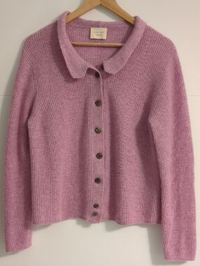 Poetry Pink Collared Button-Up Women's Cashmere Feminine Cardigan Sz 10 Luxury